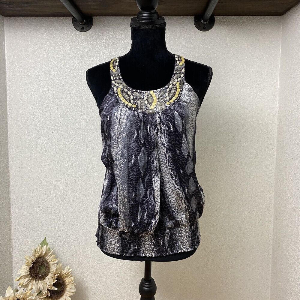 Silk Snakeskin Beaded Halter - BEBE - Small